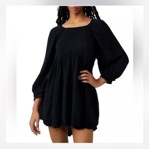 Free People Size Medium Black Long Sleeve Tunic Boho  Dress